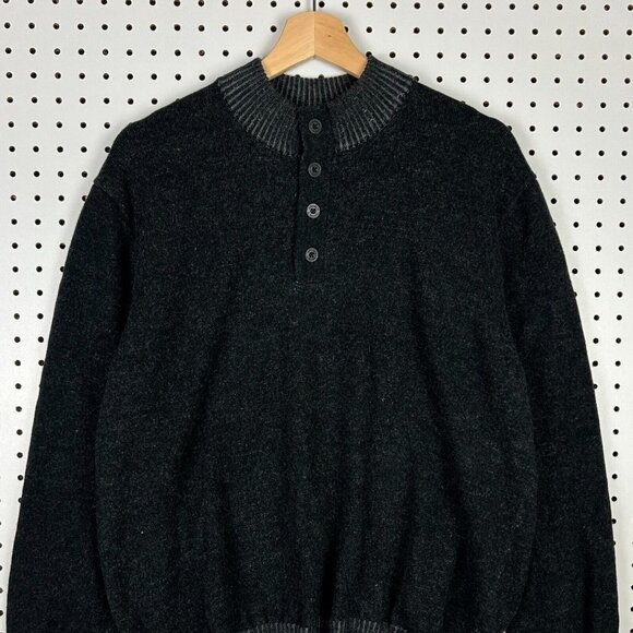 Johnnie O Merino Wool Black Sweater Henley Men's Large Pullover Casual Tech 100% - Picture 2 of 7
